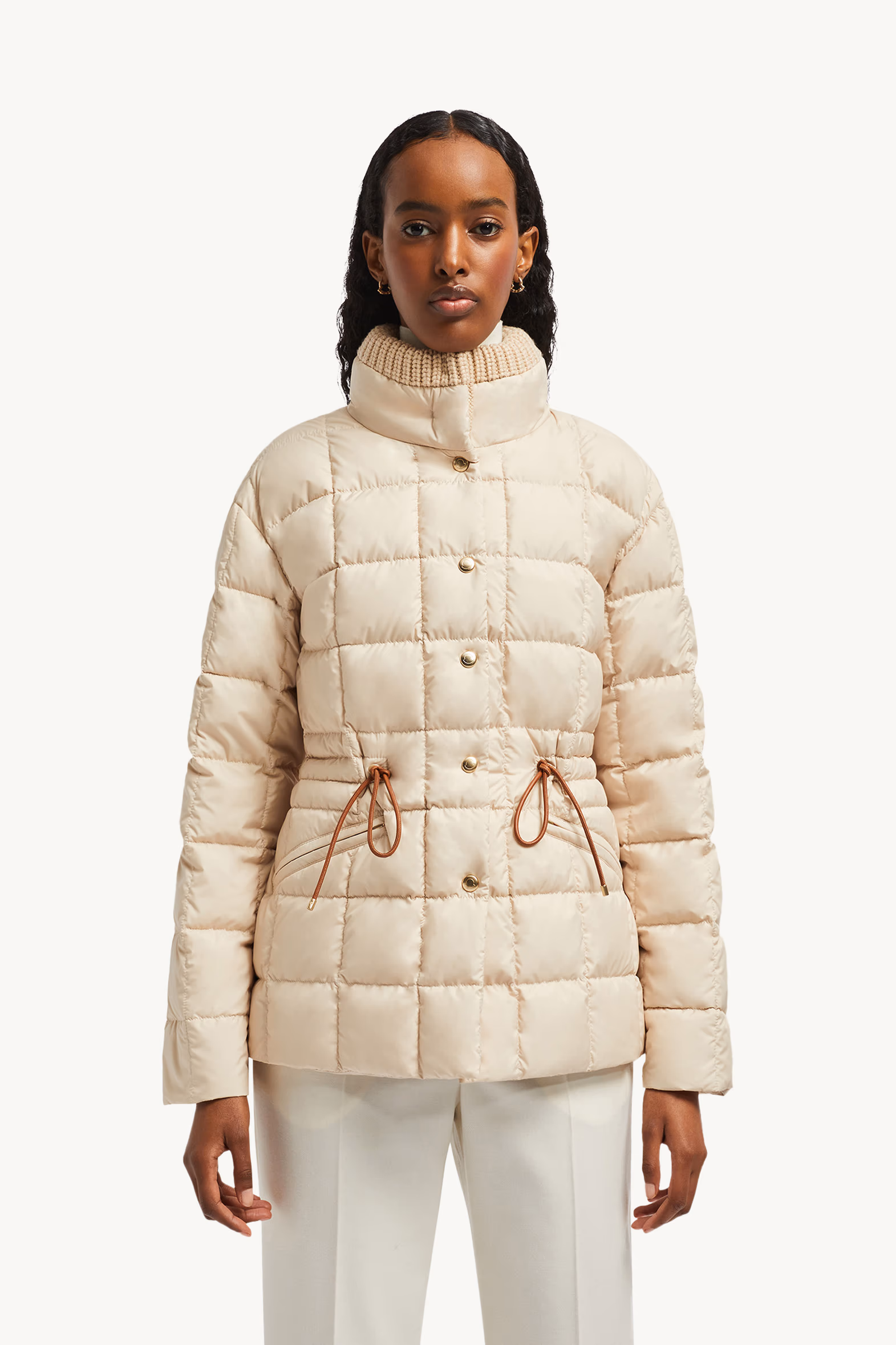 Plumífero corto con ribetes de piel Antigone Mujer Beige Moncler 3